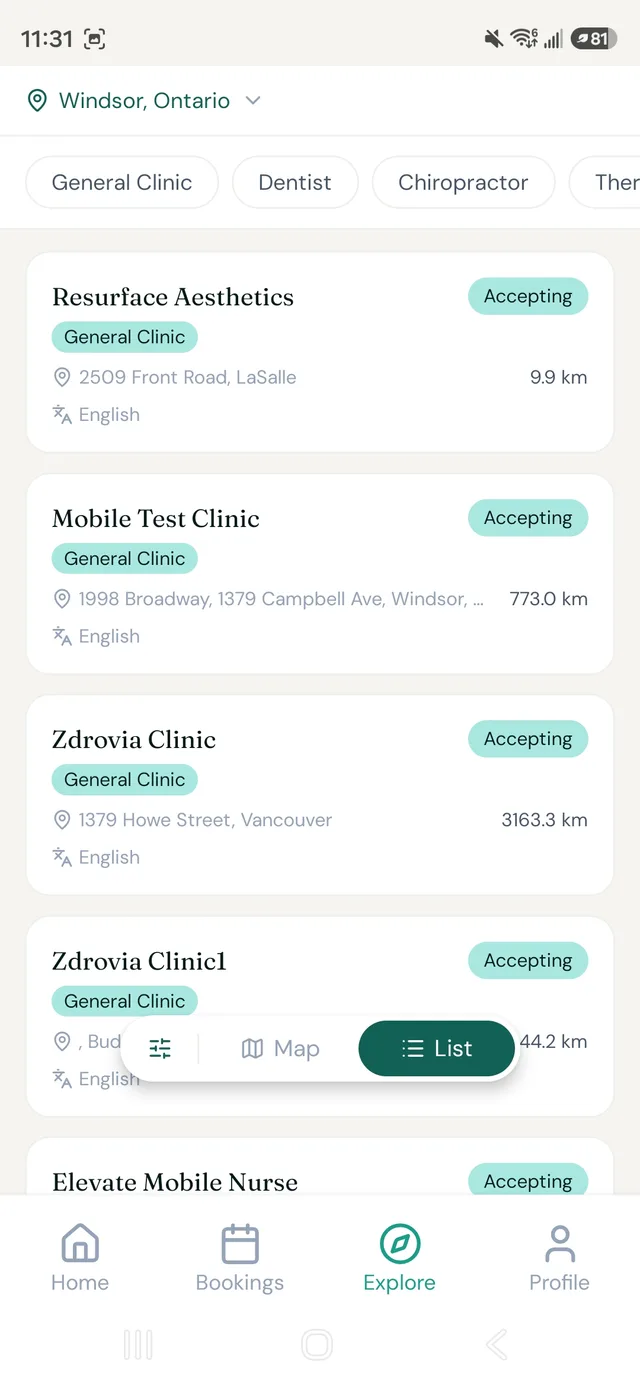 List of nearby clinics accepting new clients